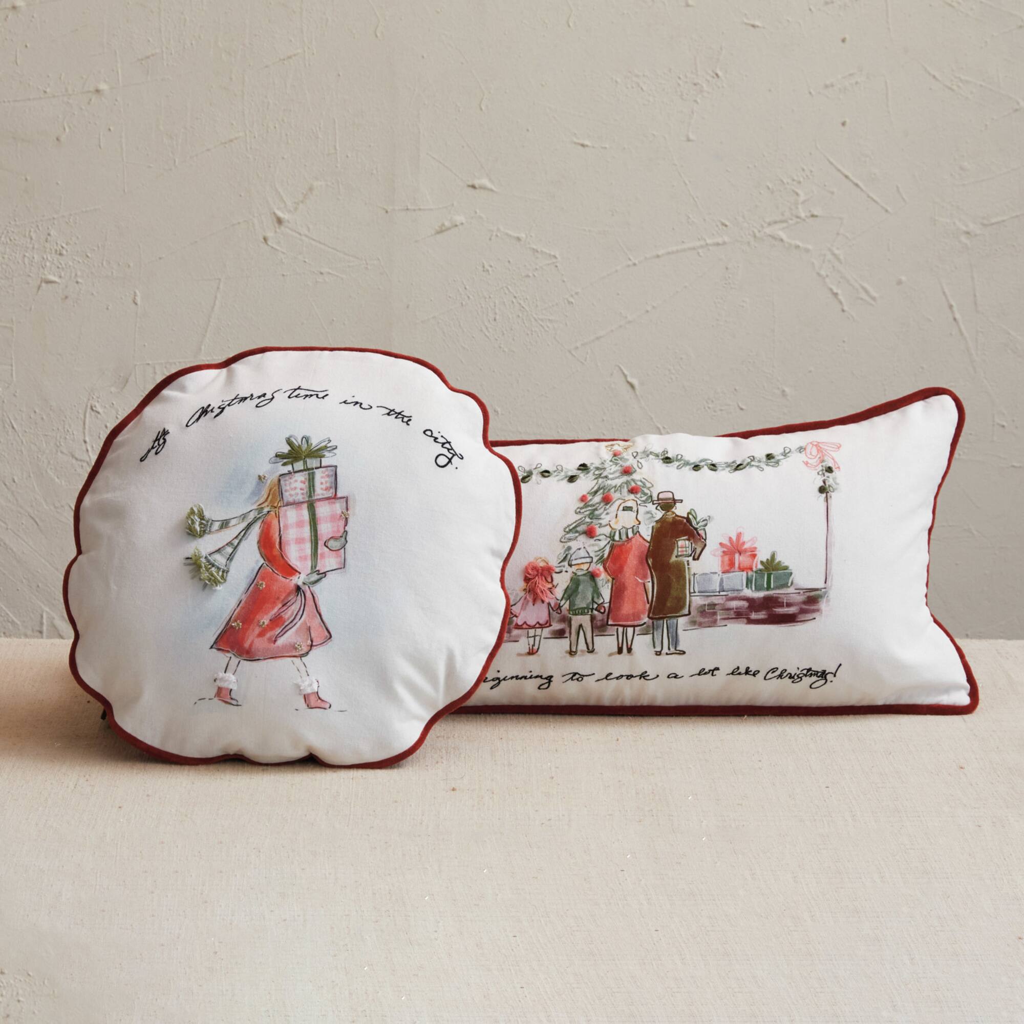 Hello Honey® 24" x 12" Cotton Printed Lumbar Pillow with Family, Piping & Velvet Back